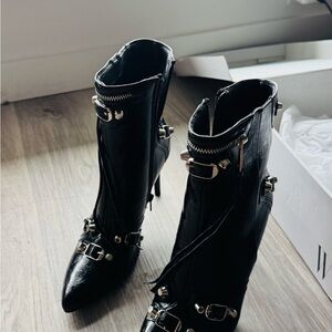Sleek Black Combat Boots with Buckle Detail